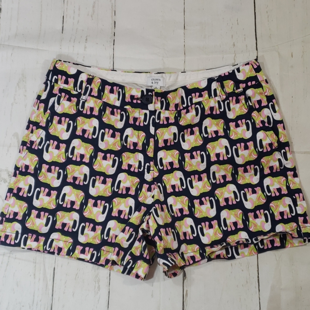 Crown & Ivy blue and pink elephant print shorts 12